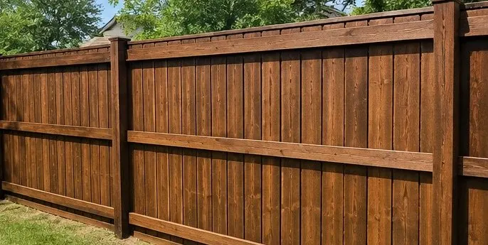 Wood fence after cleaning and staining